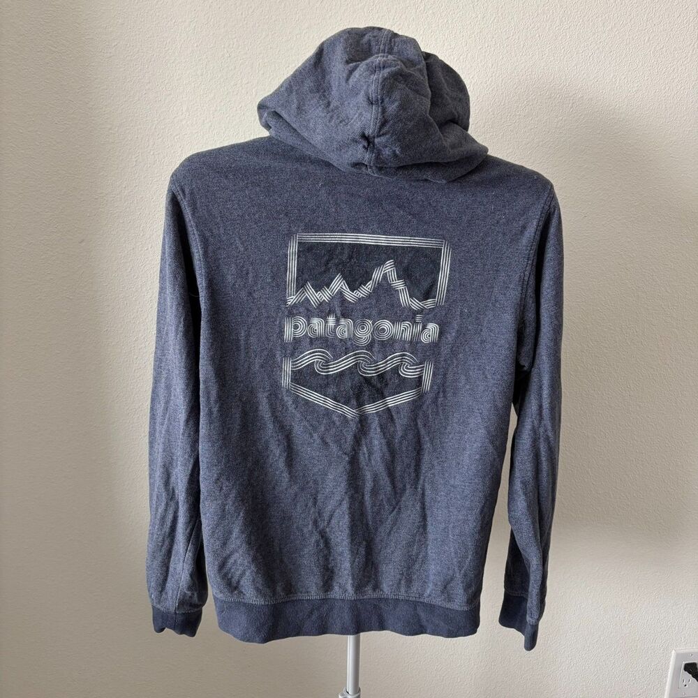 Patagonia Men's Small Brushed‎ Badge Lightweight Hooded Full-Zip Sweatshirt Blue - Picture 3 of 6